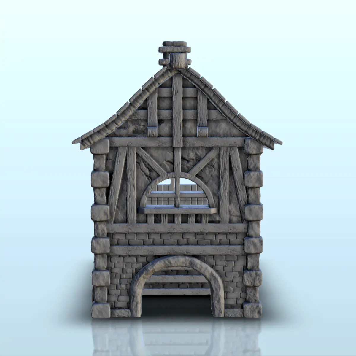 Medieval house in wood and stone with vaulted passage (6) -