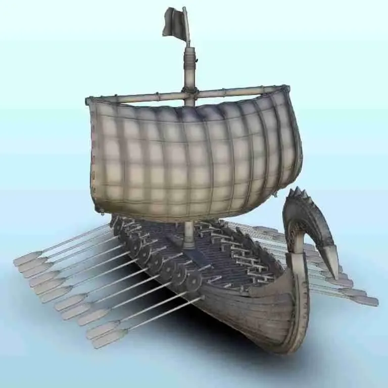 Viking long drakkar with paddles 3 - scenery medieval miniat
