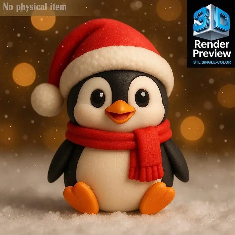 Christmas Penguin STL – Cute Single-Color 3D Model for Print