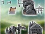 Medieval house set with bridge, water mill and skin drying r-3