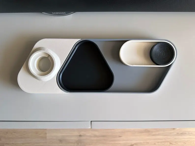 Modular desk organiser and catchall tray with MagSafe add-on