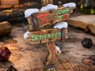 Wooden signpost covered in snow D&D tabletop miniature V2