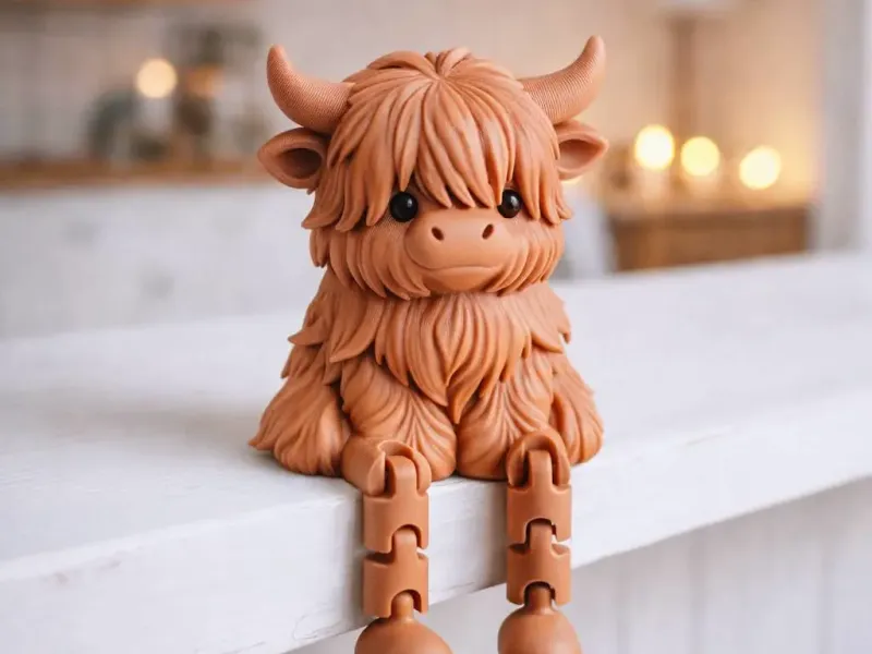 Figura Flexi de Vaca das Terras Altas | Bebê Vaca Kawaii Articulada
