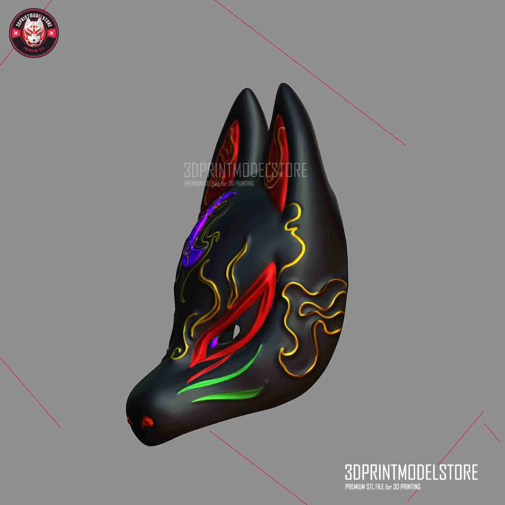 Japanese Kitsune Fox Mask - Oni Samurai Cosplay Halloween