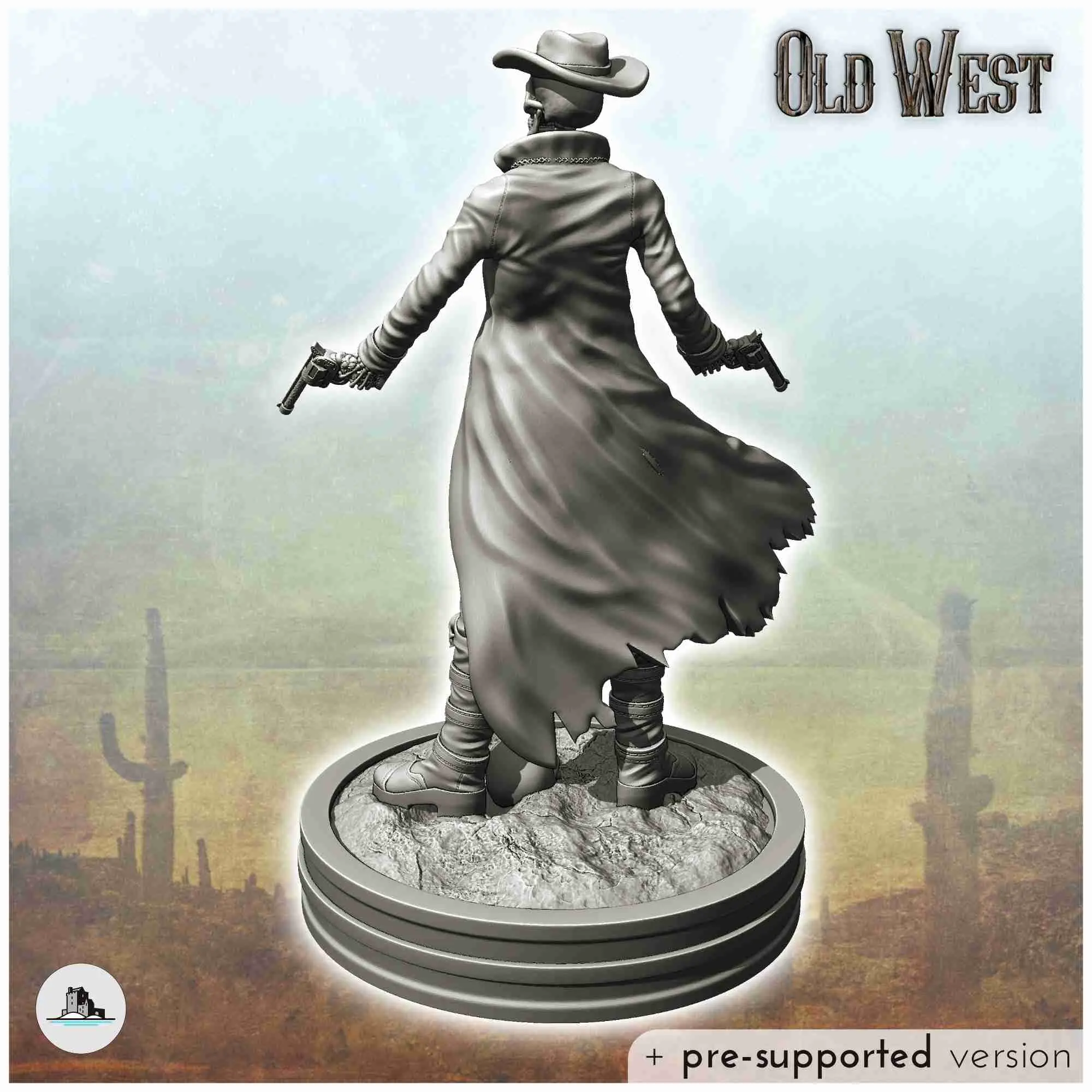 Skeleton cowboy with skull and two revolvers (10) - Old West