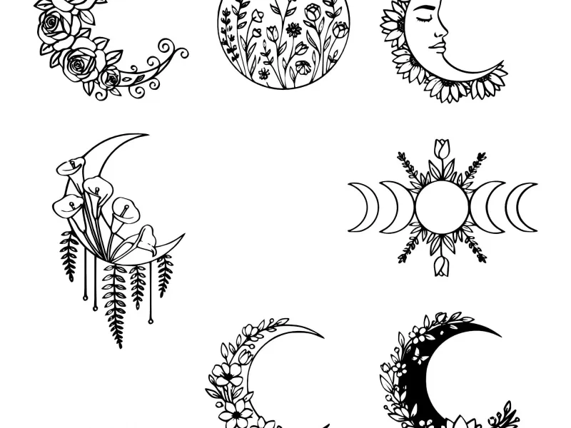 Minimal Moon Line Art Collection – 7 Floral & Celestial Wall