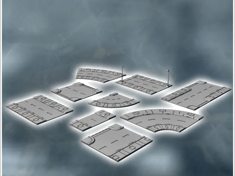 Conjunto de calles urbanas modernas modulares con farolas (6) -