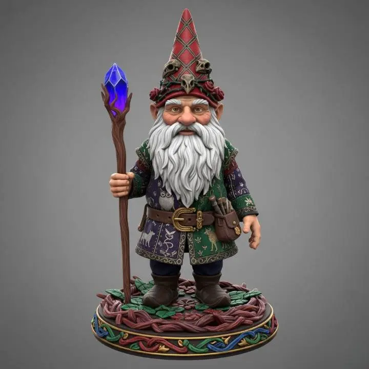 3076  Fairy Tale Gnome – Color Full-Body Figurine on Base