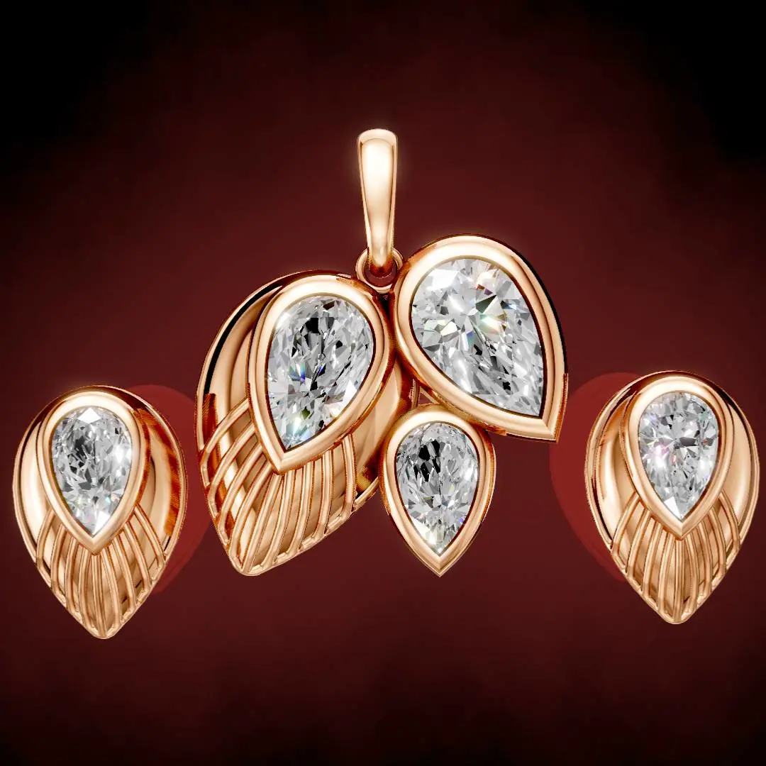 Pear Diamond Pendant Earrings Set