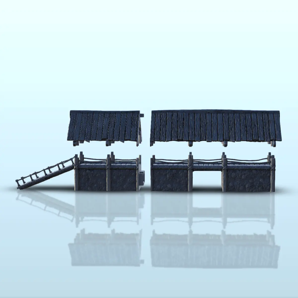 Model Walkway Ramp Props & Terrain STL Download - Stone walkway with wooden roof and ...