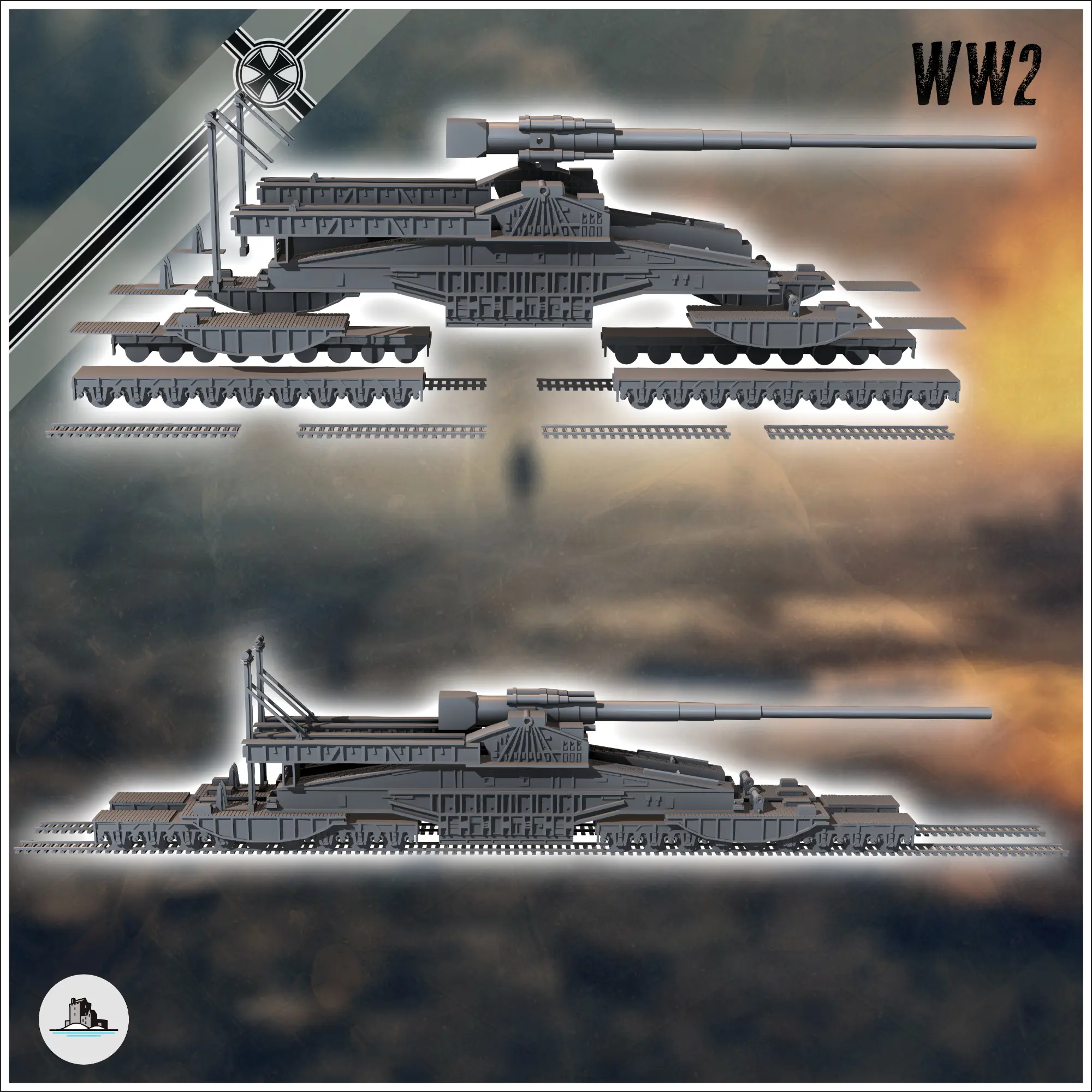 Schwerer Gustav Krupp grele german feroviar tun asediu artilerie