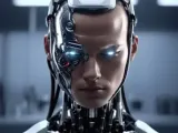 Photorealistic Split Cyborg Female Head-1