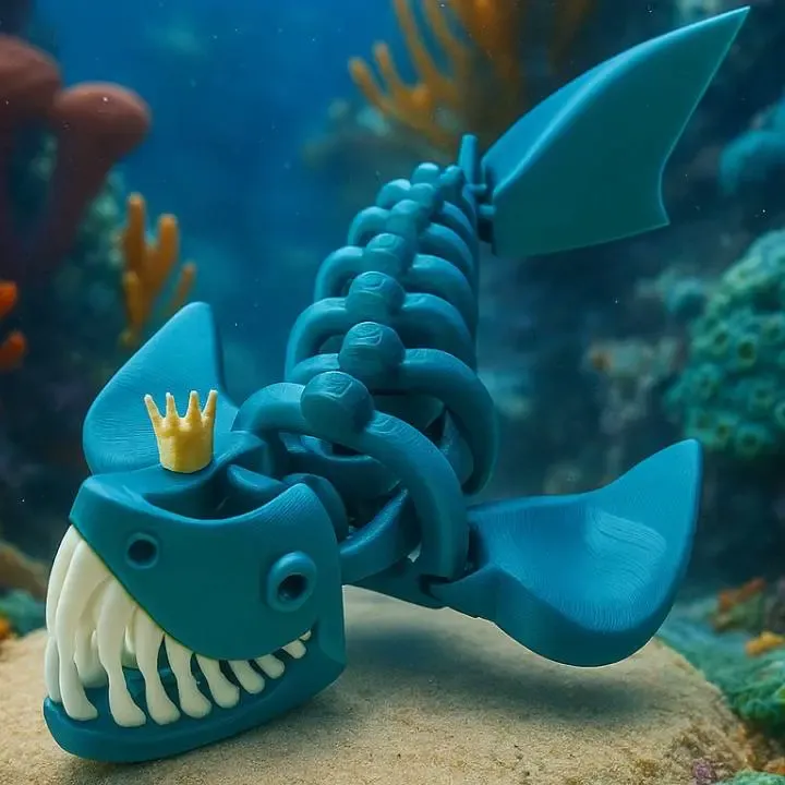 Juguete articulado del Rey Tiburón Esqueleto con corona