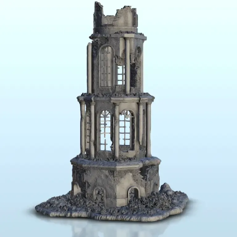 Ruined tower with large windows 6 - WW2 Terrain scenery