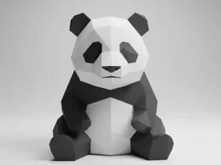 Low Poly Panda Sculpture – Geometric Cute Animal Figurine