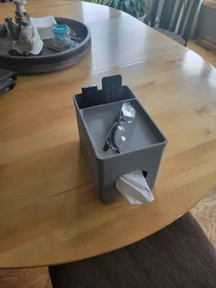 Tissue box cover organizer with remote storage

