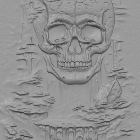 Skull waterfall - relief sculpture