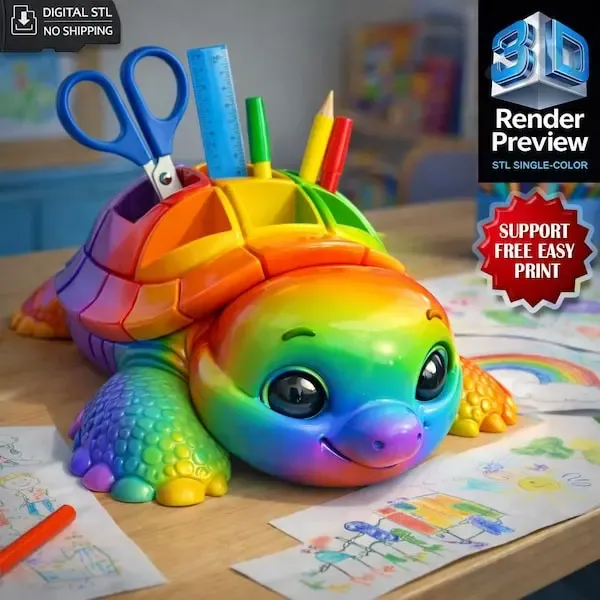 Cute Rainbow Turtle Desk Organizer STL