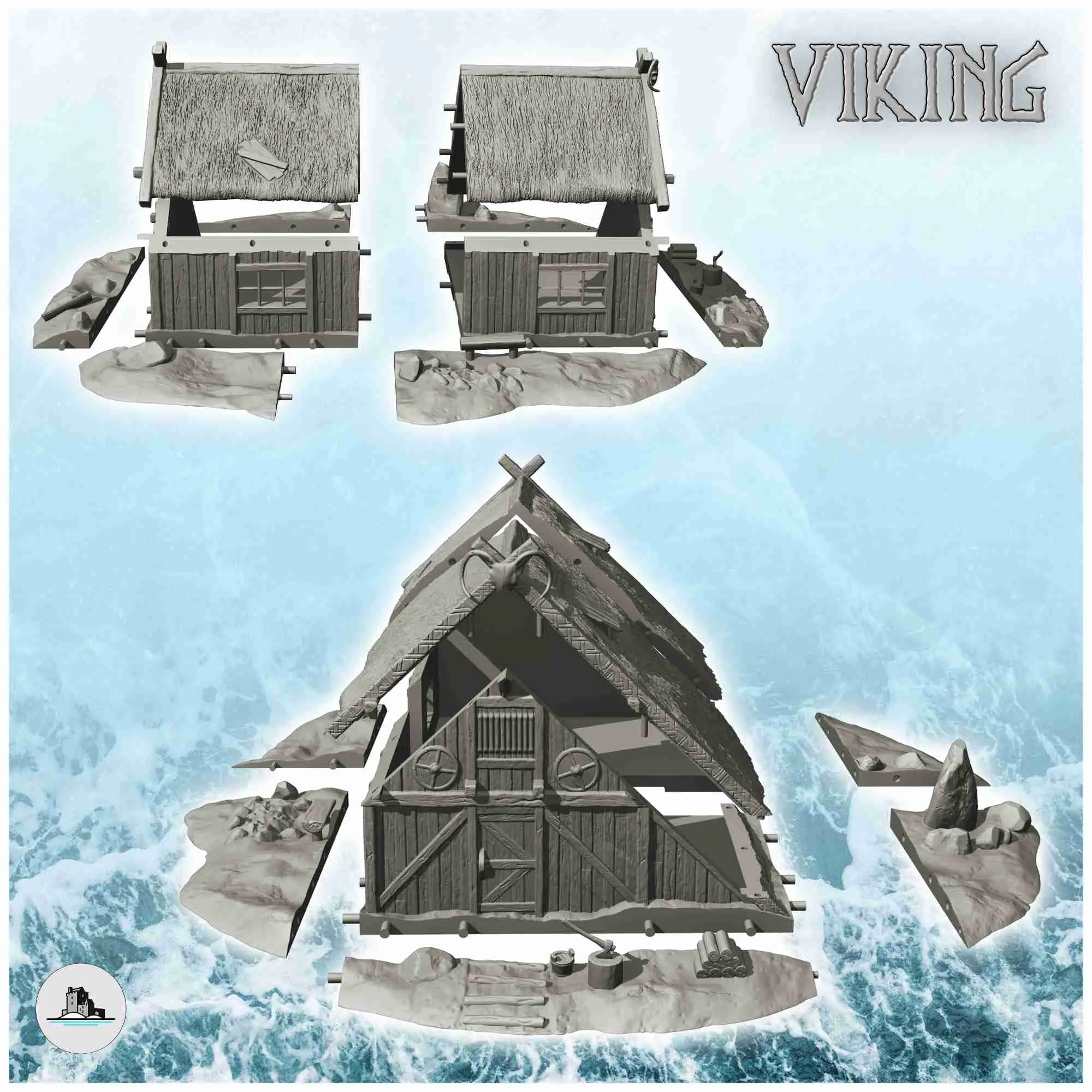 Viking house with sloping roof and ram's head (13) - scenery