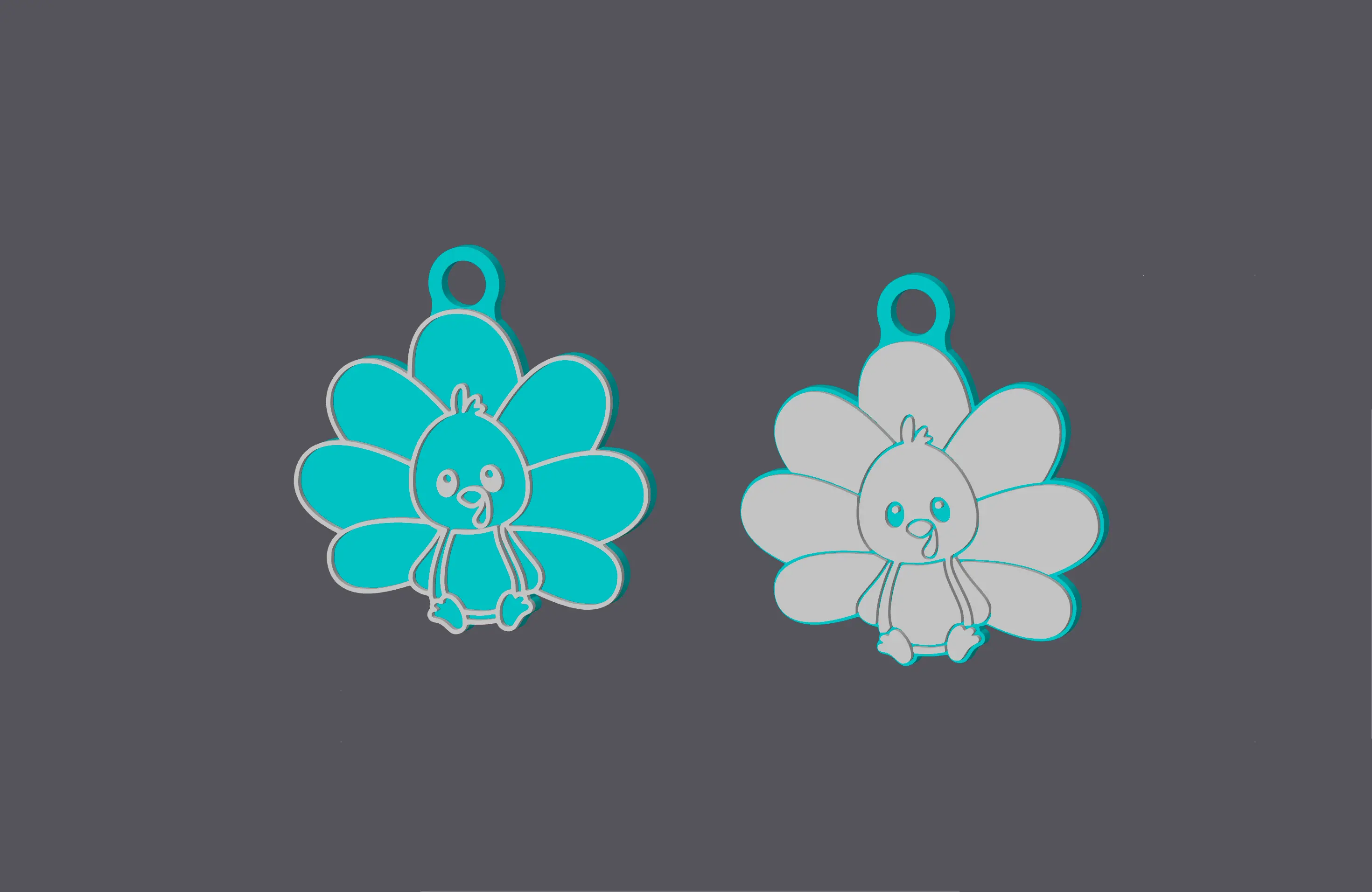 Farm Animals - Sitting Turkey/Peacock - Earring & Pendant