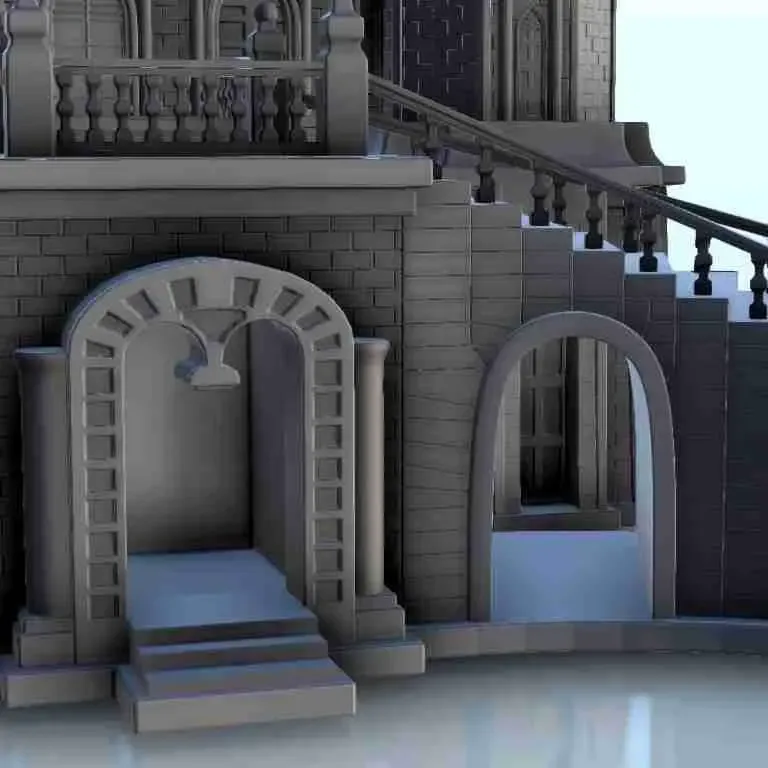 Gothic palace with entrance stairs - scenery medieval miniat