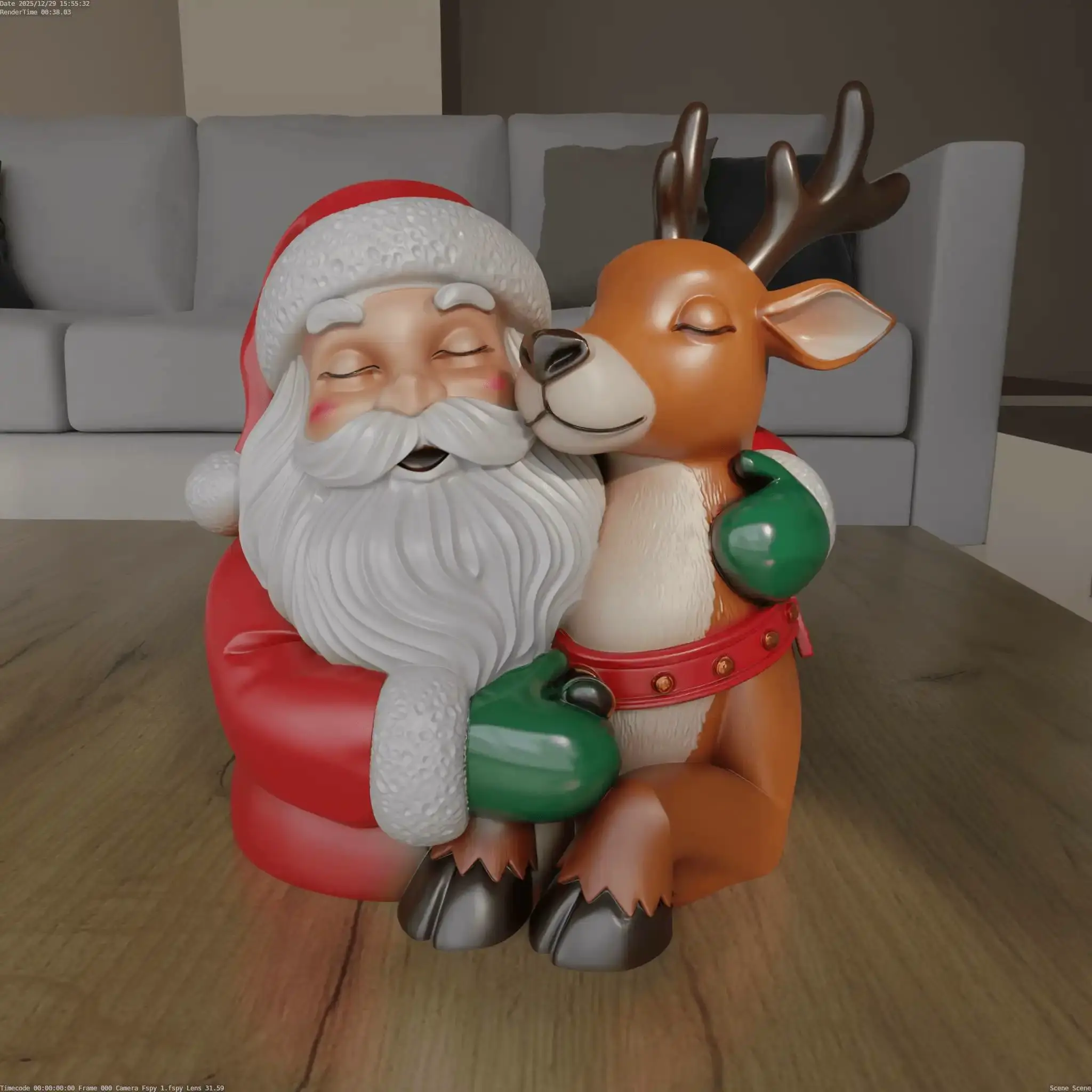 Cute Santa Hugging Reindeer 3D Print Model STL