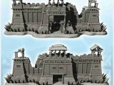 Large wall with two towers and fortified gate with roofs (10-1