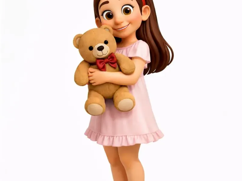 Cute Little Girl with Teddy Bear – 3D Printable Statue