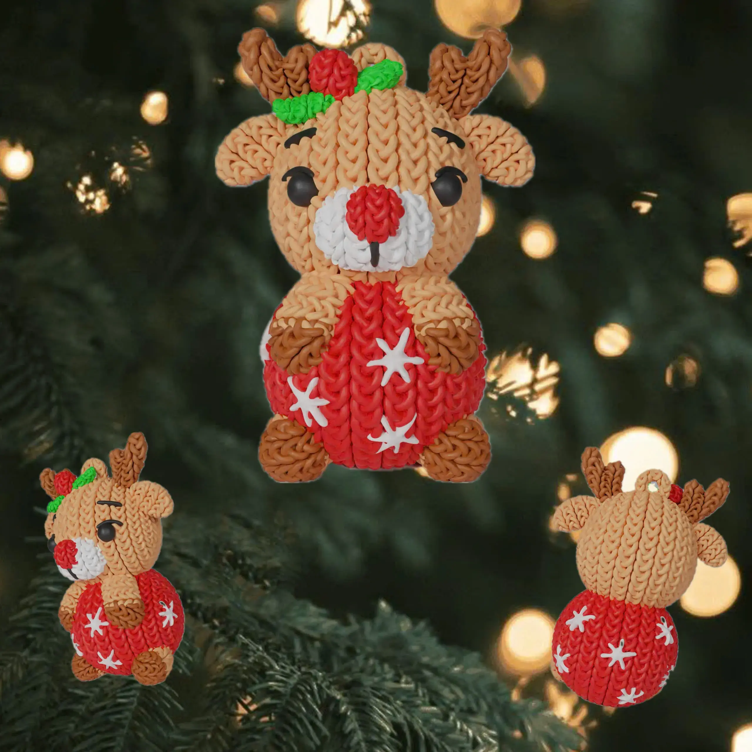 Reindeer Crochet - Knitted- Christmas Tree Decor