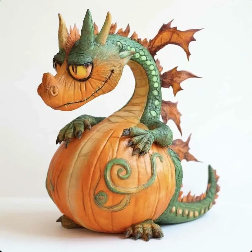 Pumpkin dragon sculpture with glow eyes