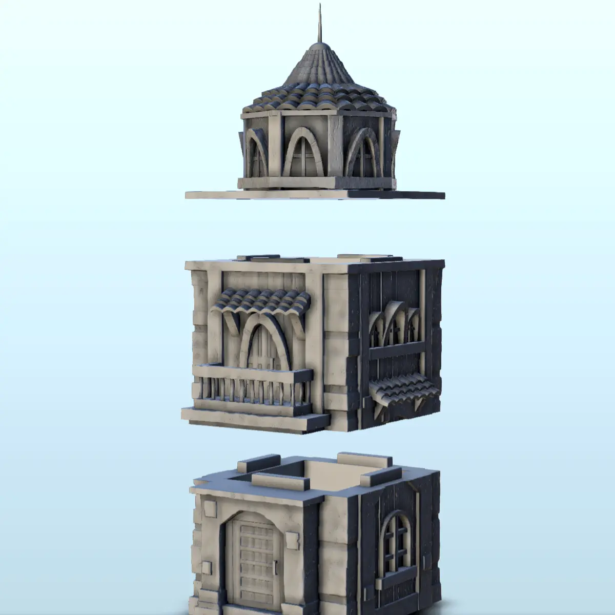 Torre medieval con tejado de tejas (7) - escenografía medieval mini