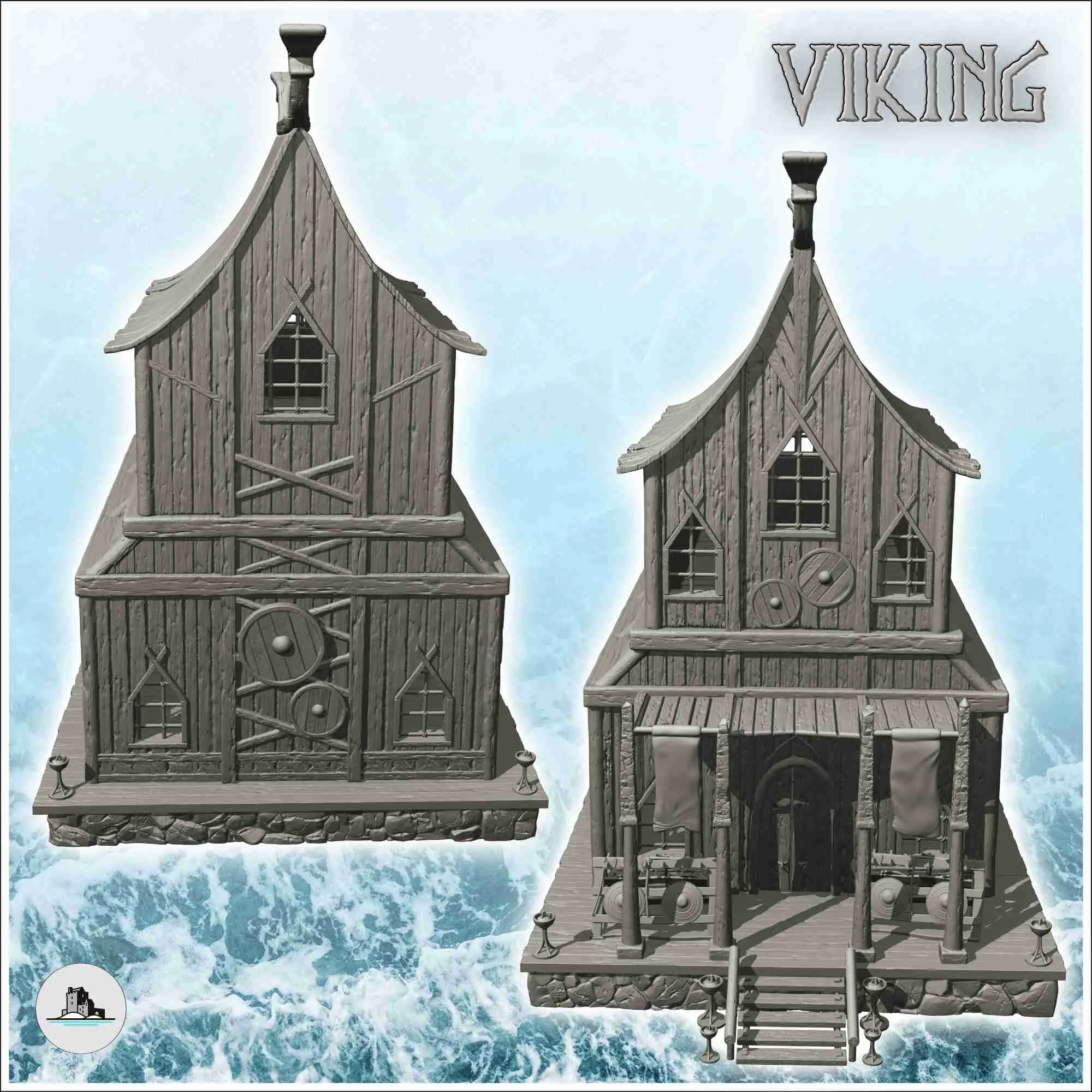Armurerie viking avec plate-forme et colonnes en pierre (3) - décor