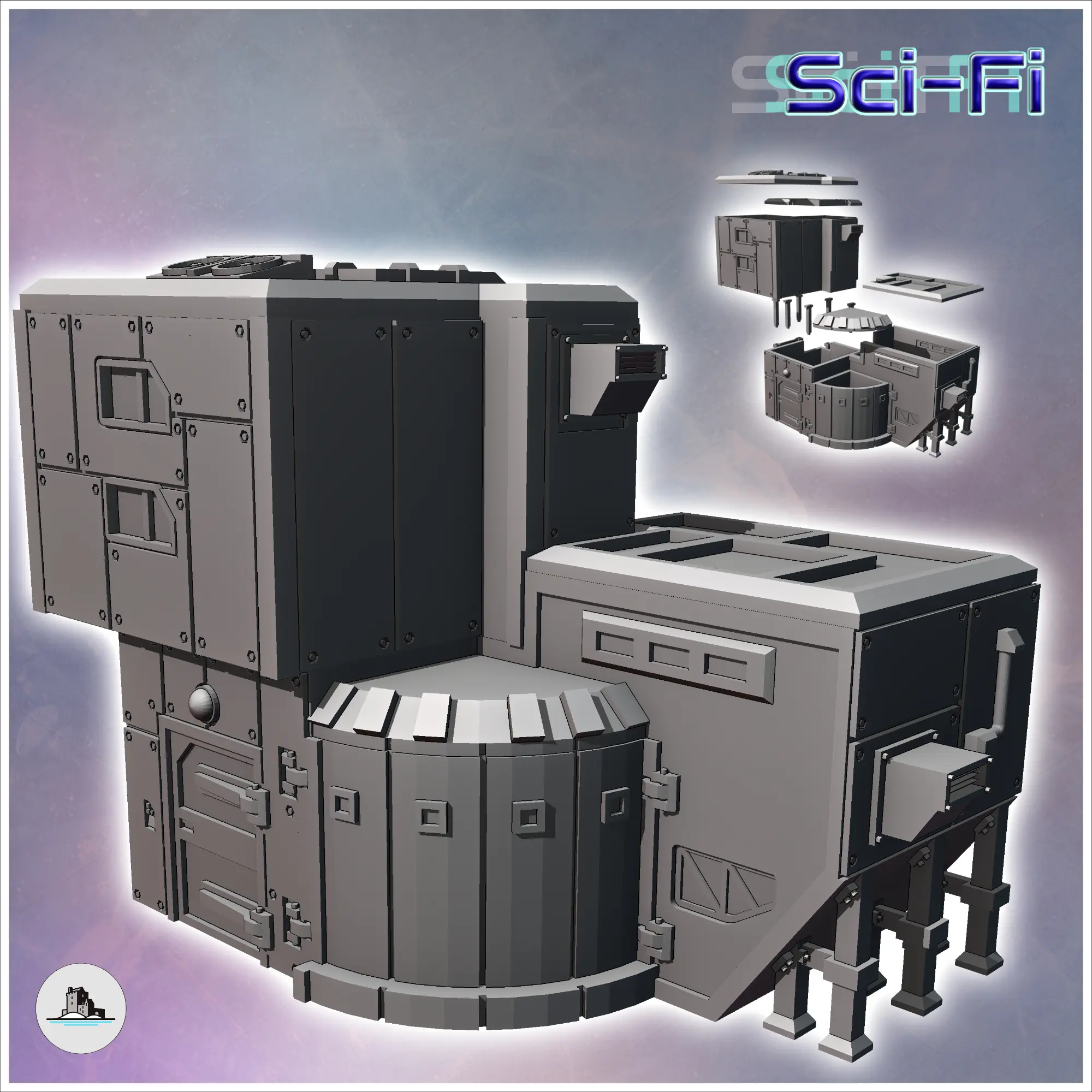 Futuristic fortified base with steel walls and armored tower | 3D ...