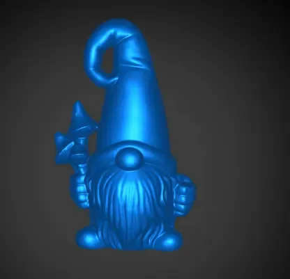 Gnome Holding a Mushroom with a Long Curly Hat