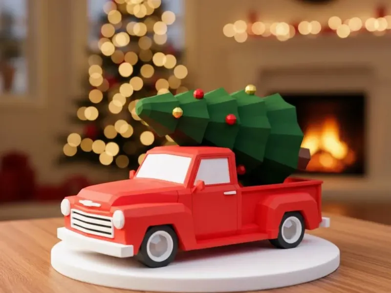 Car with Christmas tree pickup low poly