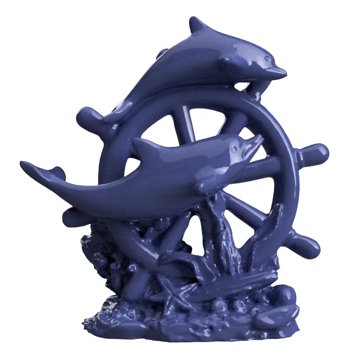 Dolphin and boat wheel