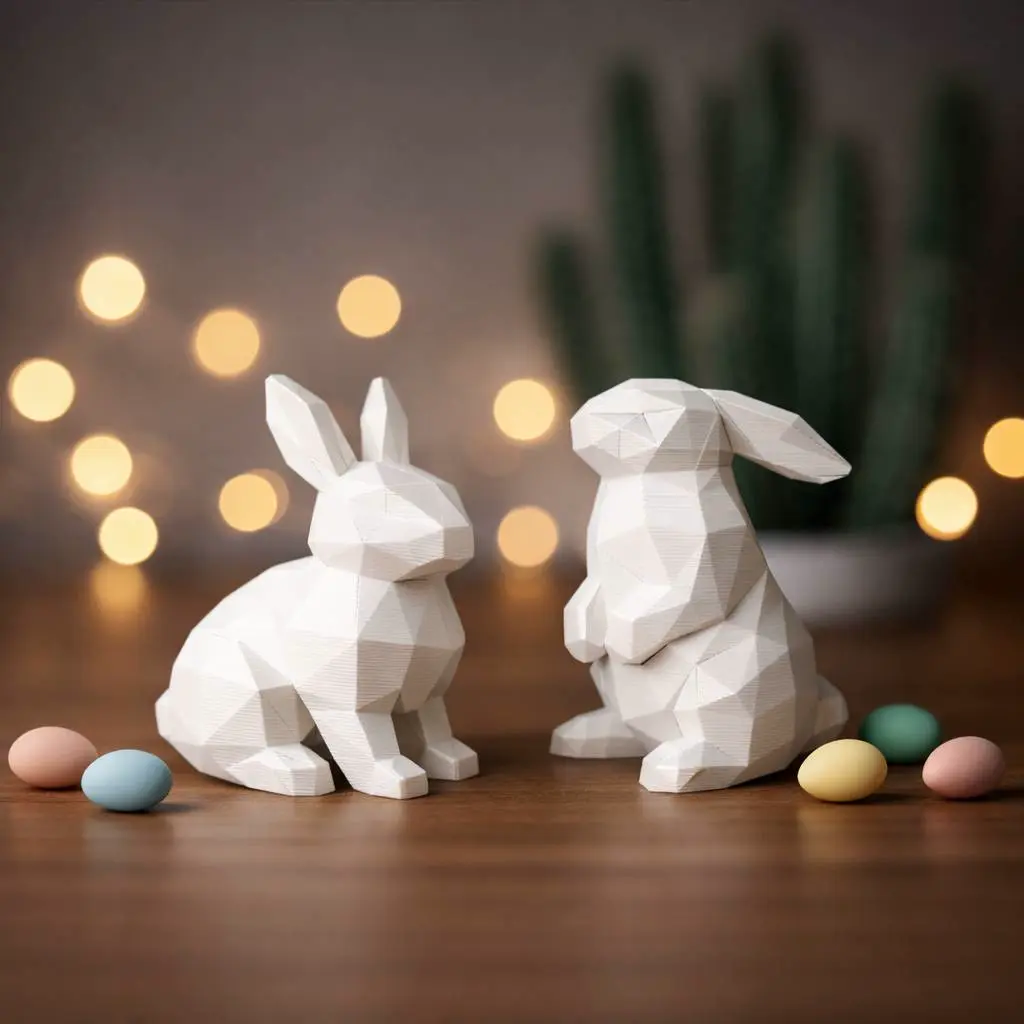 Low Poly Easter Bunny Set | Modern Geometric Rabbit Decor