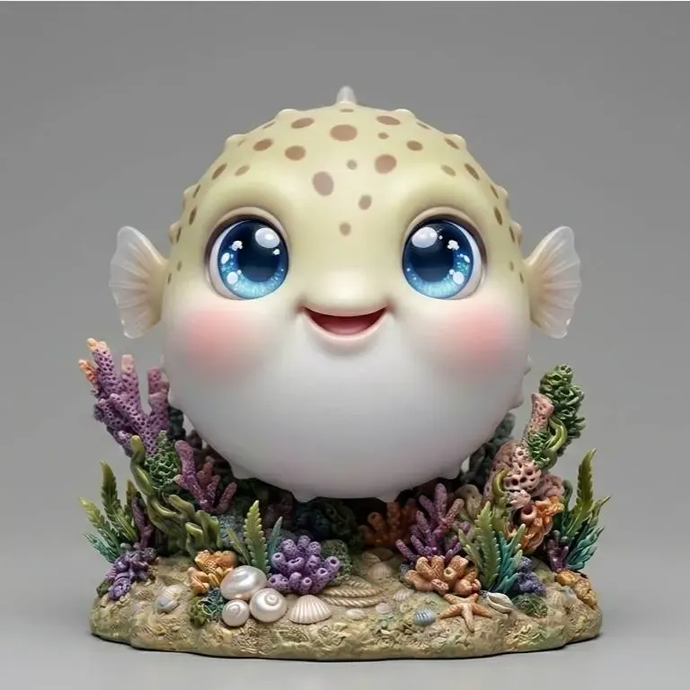 Aquarium Decor Chibi Style Puffer fish 3D Design