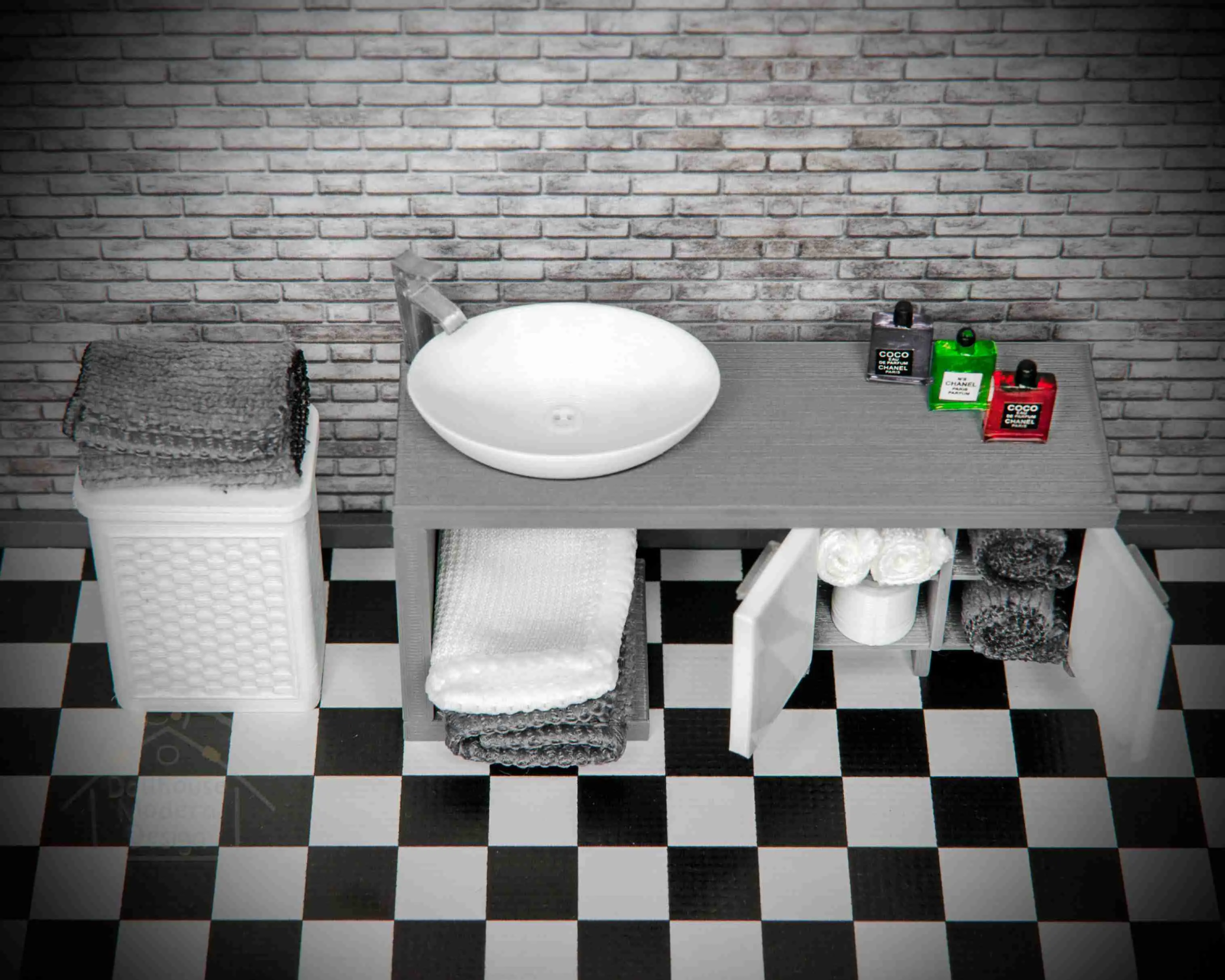 Miniature Bathroom Cabinet with Sink and Faucet 1:12 Scale