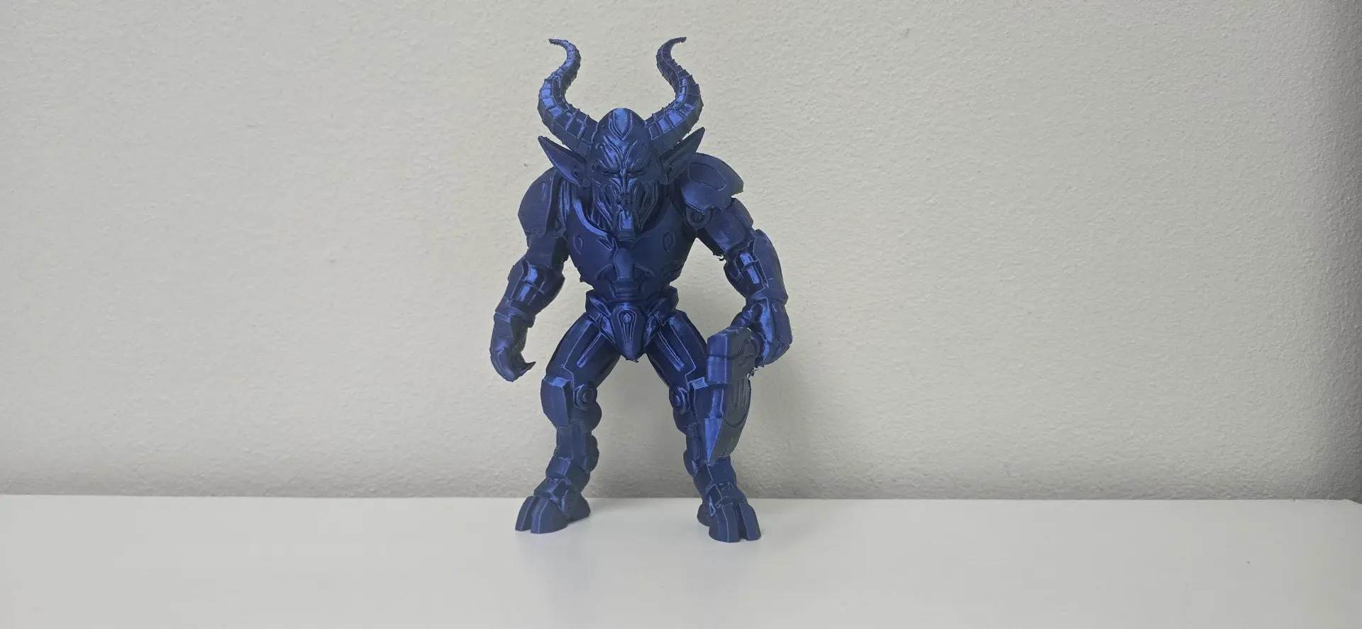 Blue Mecha Demon with Curved Horns Figurine