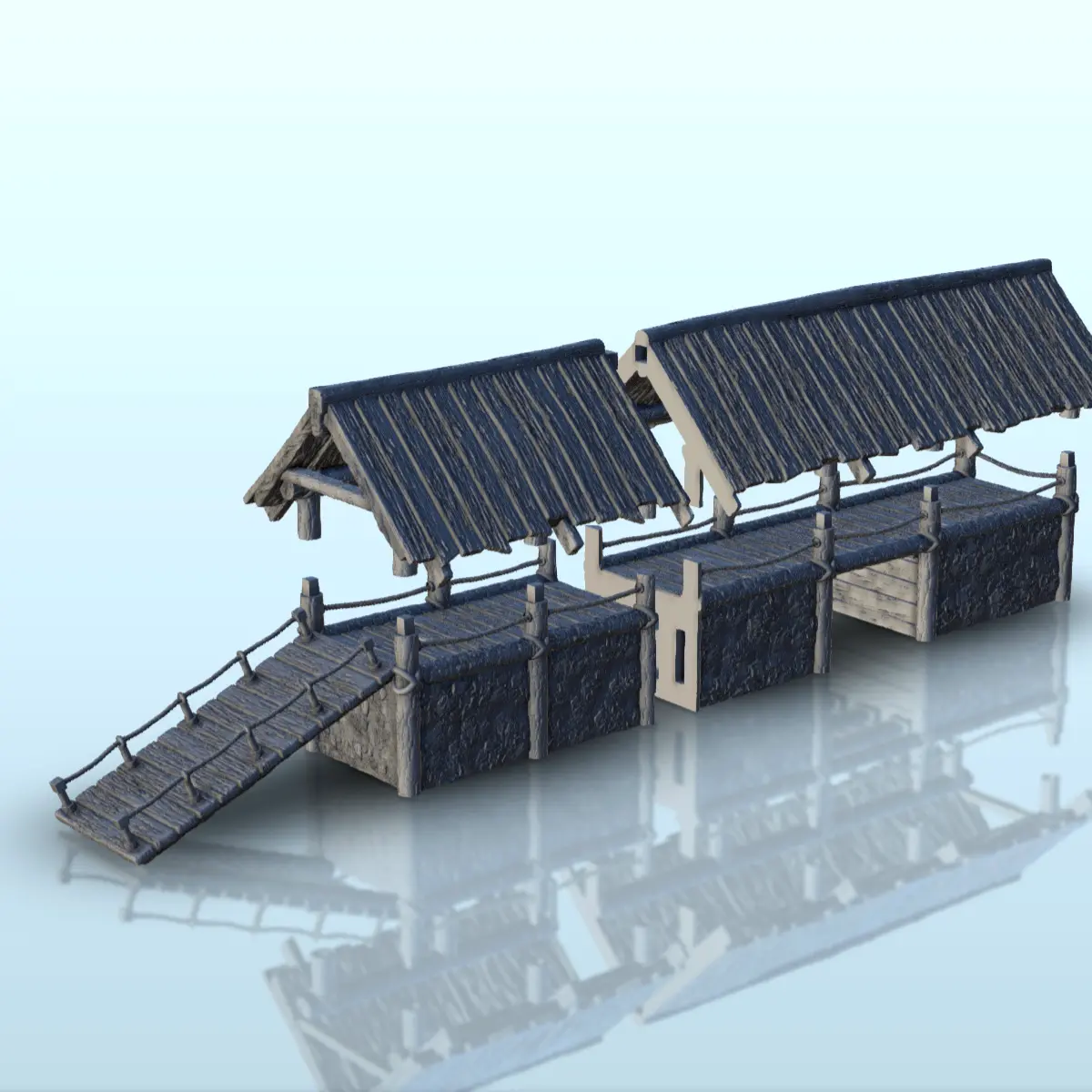Model Walkway Ramp Props & Terrain STL Download - Stone walkway with wooden roof and ...