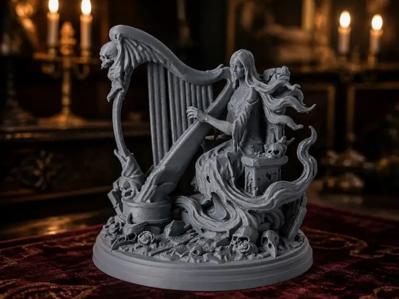 Banshee Harpist Statue - Dark Fantasy Decor