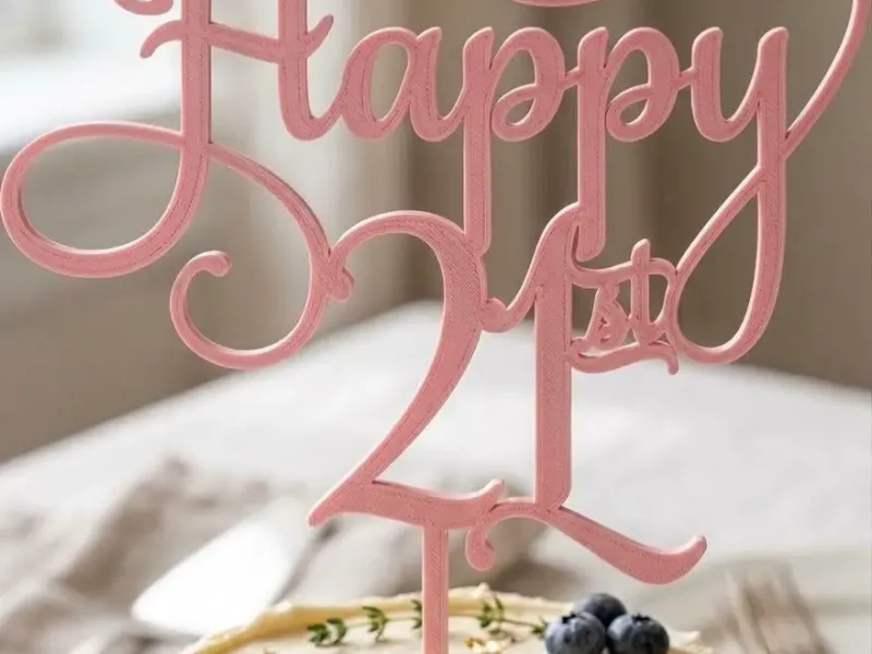 Elegant Happy 21st Birthday Cake Topper