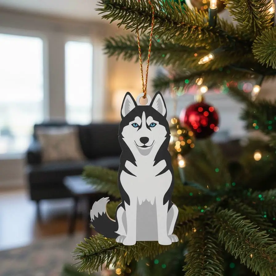 Siberian Husky Dog Ornament - Keychain - Double sided