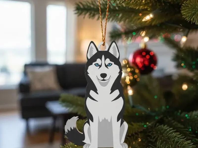 Siberian Husky Dog Ornament - Keychain - Double sided