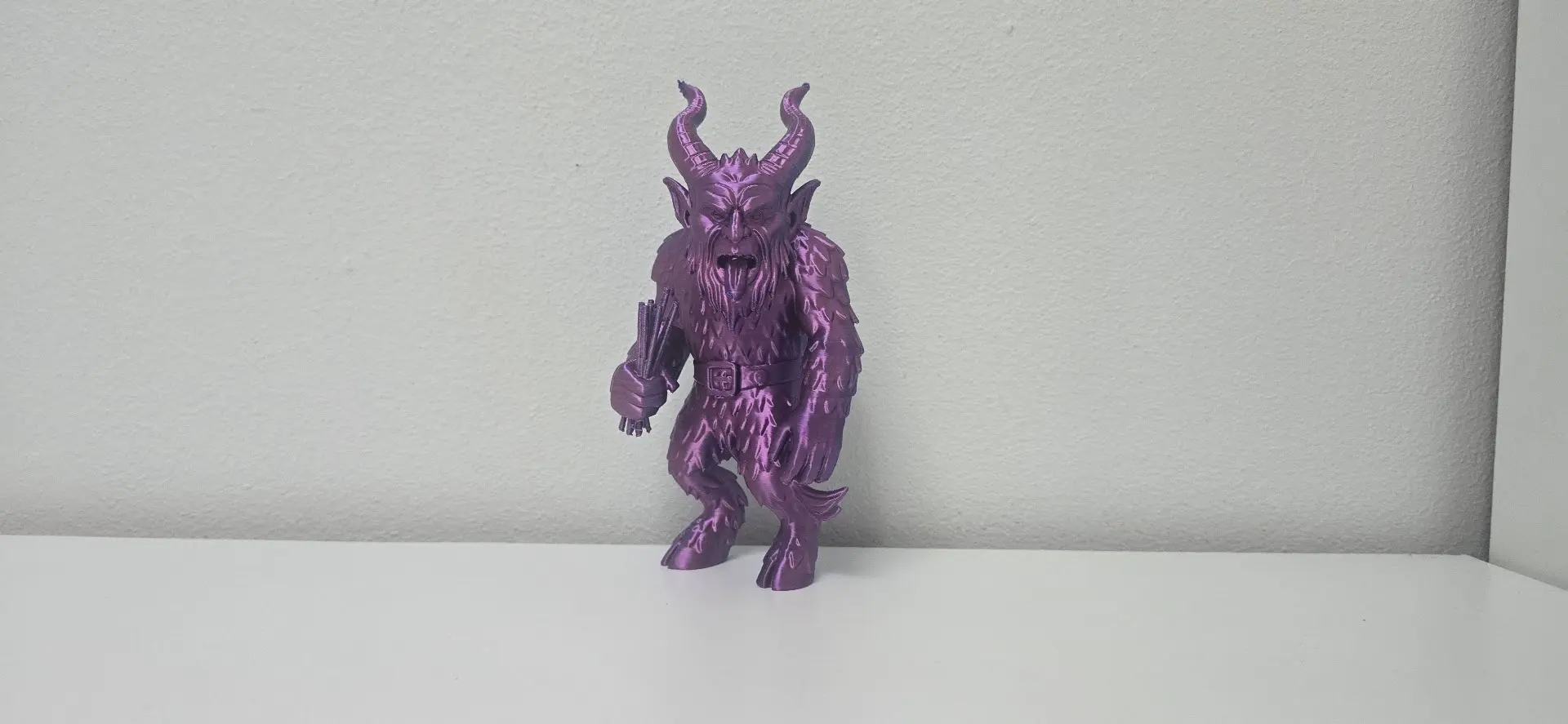 Purple Furry Krampus with Rod Holiday Figurine