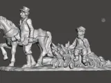 horse pulling tree winter scene-1