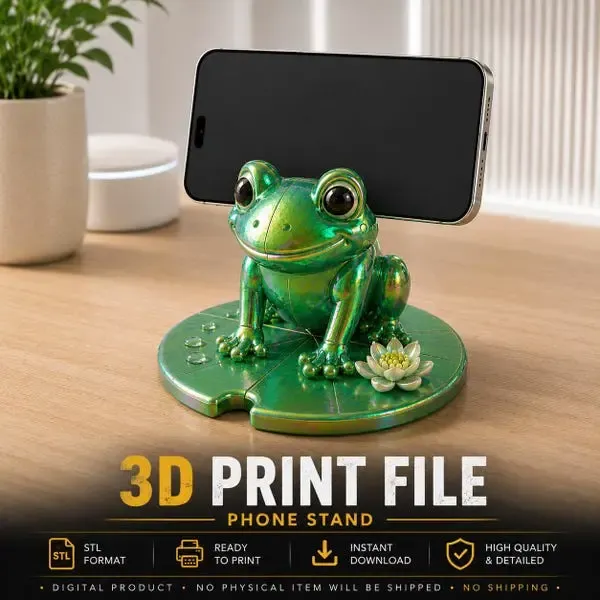 Frog Phone Stand STL | Cute Lily Pad Holder | 3D Print File