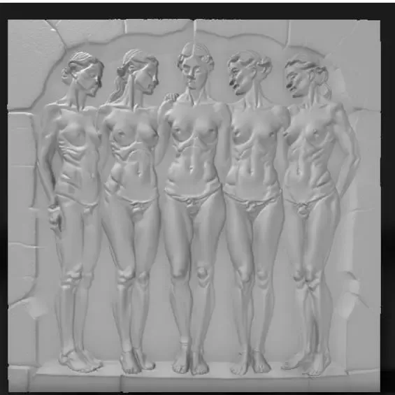 the statues of the zoe, group of classical female forms