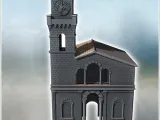 Large classical tile-roofed building with stone walls clock-4